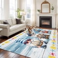 thumbnail image 3 of Summer Nautical Washable Living Room Rugs 5'x8', Cute Gnomes Crab Cartoon Rudder Starfish Blue Wood Grain Low Pile Throw Large Area Rug Non-Slip Sturdy Edge Binding Carpet for Living Room Kitchen, 3 of 9