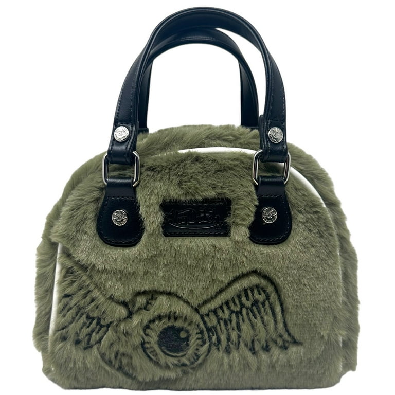 Von Dutch Women s Sage Green Vegan Furry Small Bowling Crossbody Hand Bag