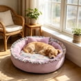 thumbnail image 5 of huayou Raised Bolster Round Pet Sofa Bed, Vintage Floral Lining Fringe Border with Mini Pillow, Calming Rest Bed for Household Indoor Kittens Puppies, 5 of 5