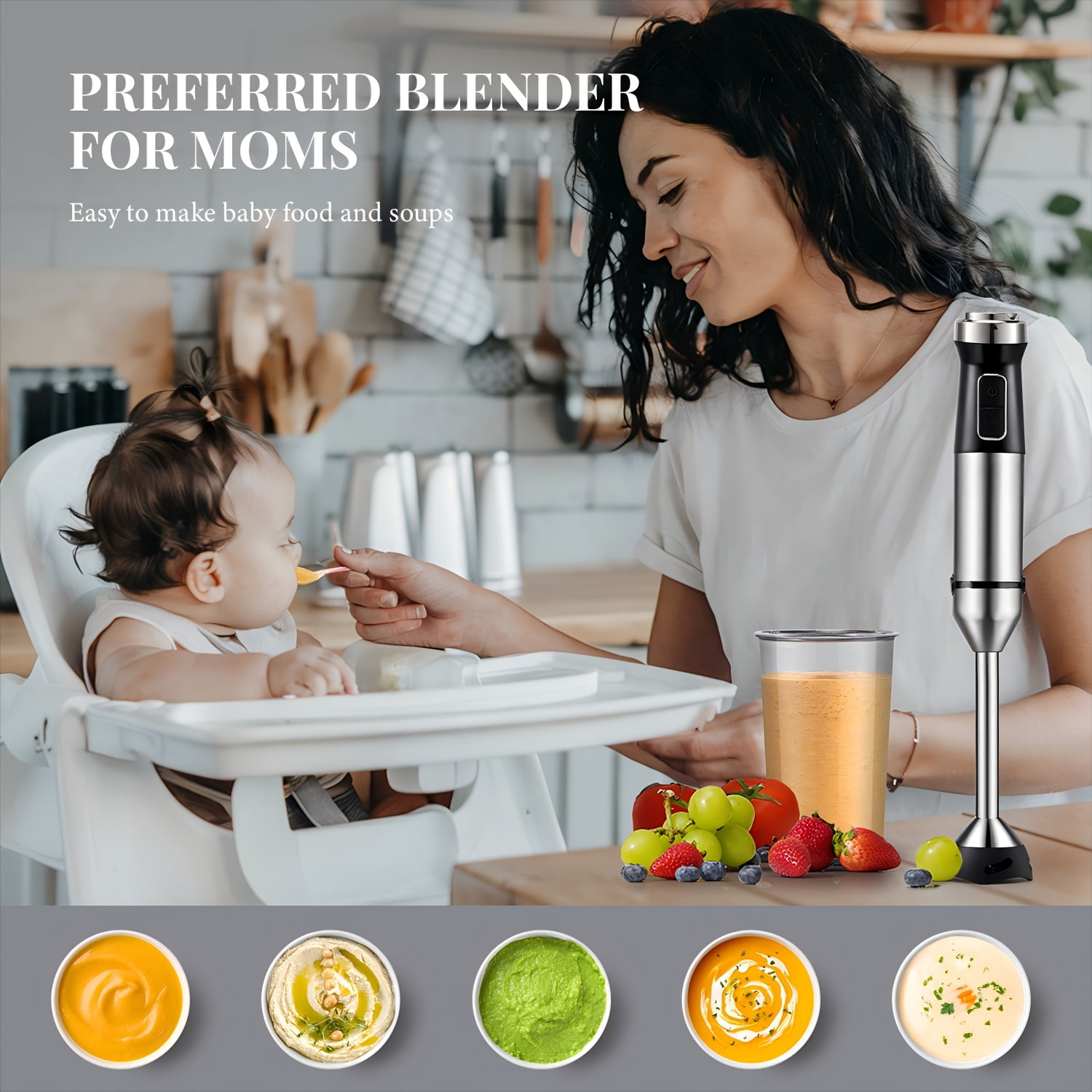 1000W 7-in-1 Immersion Blender Handheld - 20 Speed with Turbo Mode, Titanium Scratch-Resistant Blades, Includes Dough Hooks, Egg Beaters, Whisk, 800ml Beaker & 600ml Chopper, BPA-Free
