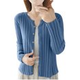 thumbnail image 2 of Bxsruta Cardigan for Women, Women's Solid Color Long Sleeved Round Neck Button Knit Sweater with Stripe Sweater Top, 2 of 4