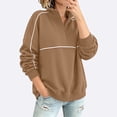 thumbnail image 4 of ClodeEU Women's Color Block Stripe Half Zip Collar Long Sleeve Sweatshirt,Casual Loose Pullover Top Khaki,Women's Plus L, 4 of 9