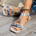 thumbnail image 2 of Rokment Women's Ethnic Boho Flat Dress Sandals Beach Vacation Casual Colorful Braided Wide Width Square Toe Low Heel Walking Sandals Summer Bride Wedding B Size 7, 2 of 5