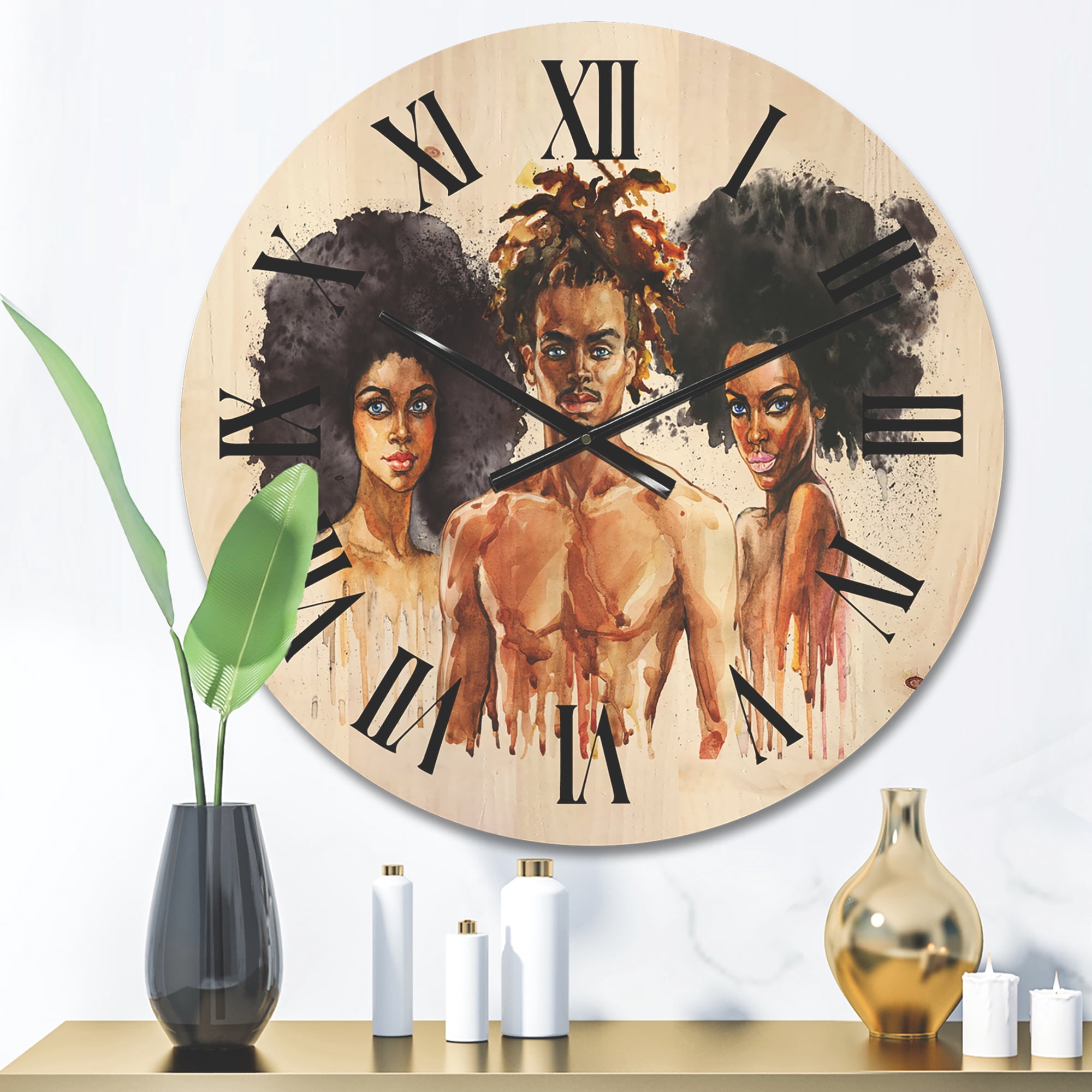 Designart 'Afro American Fashion Portraits' Glam Wood Wall Clock