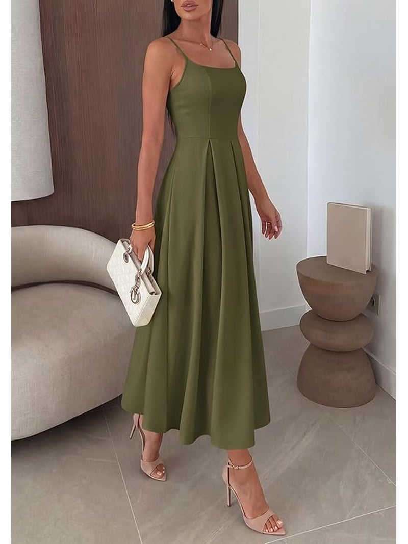 spring maxi cocktail dress Prettygarden Cocktail Dresses for Women Spring Elegant Ruffle A Line Long Flowy Summer Formal Wedding Guest Maxi Dress, Women's, Size: XL, Green