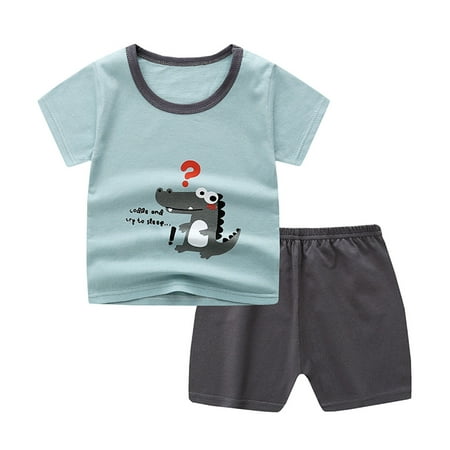 

Summer Savings Clearance! 2023 TUOBARR Toddler Boy Clothes Toddler Boys Cartoon Print Pattern Short Sleeve Clothes Summer Two-piece Sute Black 100