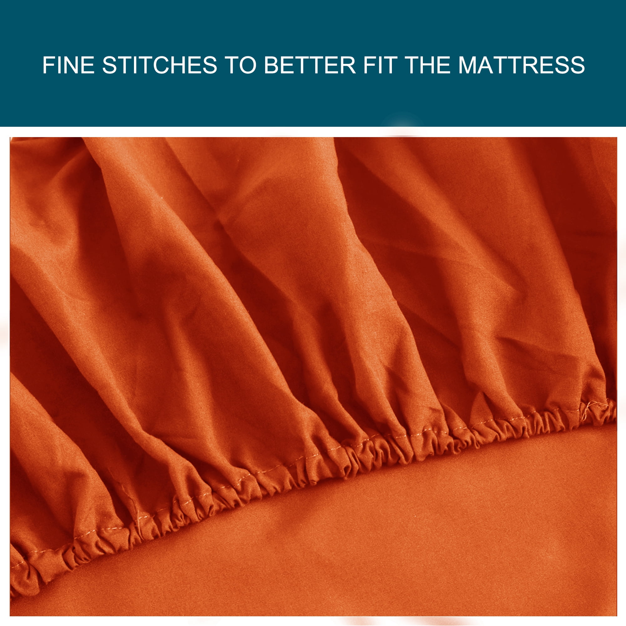 Unique Bargains 15" Deep Pocket Cotton Solid Fitted Sheet Orange Queen