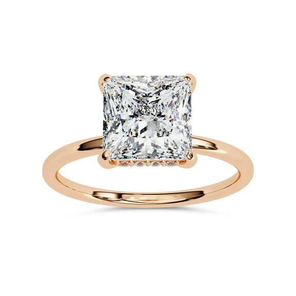 IGI Certified Lab Grown Diamond Hidden Halo Solitaire Engagement Rings for Women, Center 7.5mm Princess Cut Anniversary Wedding Rings 18K Solid Rose Gold F-G, VS-SI Quality (2.35 Cttw) Ring Size-10