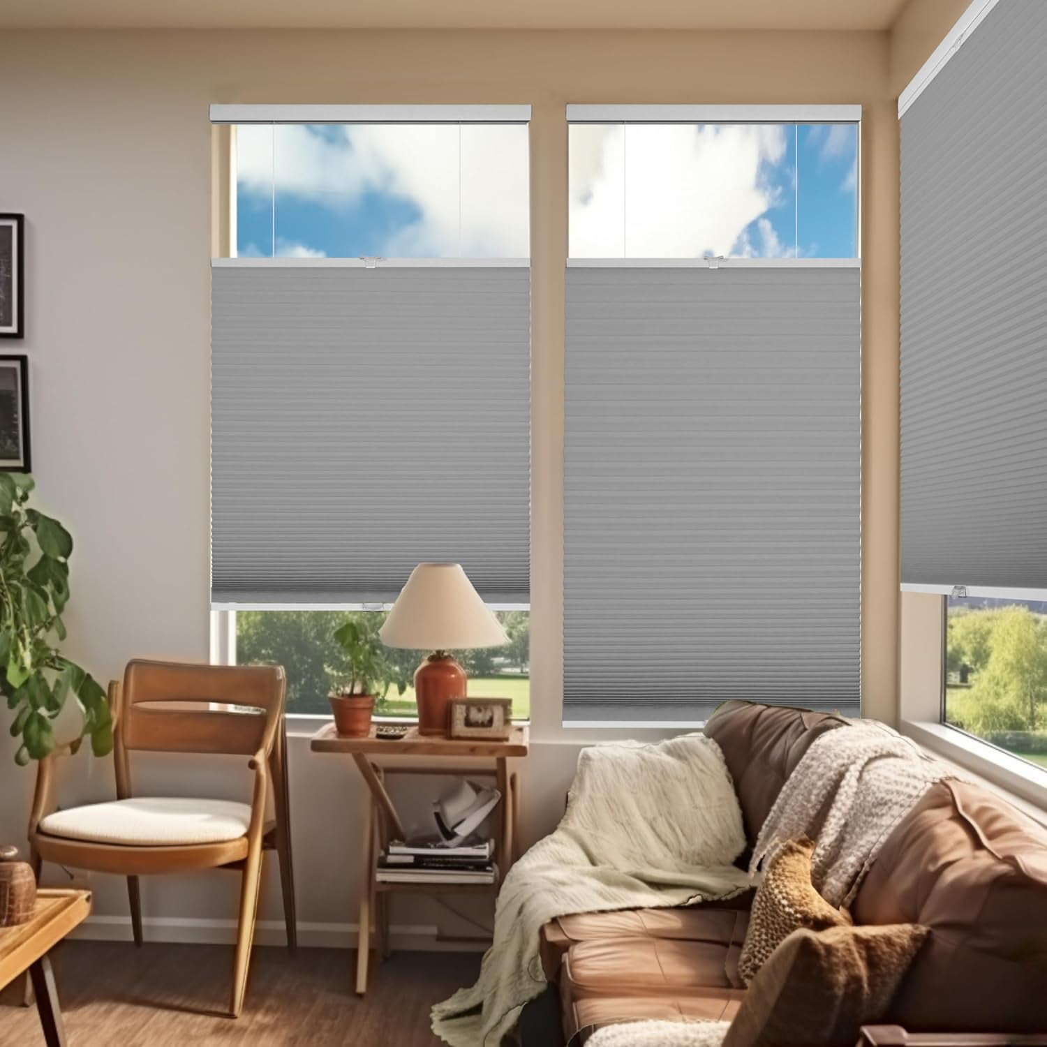Chicology Grey Blackout Cordless Top Down Bottom Up Cellular Shades 32.5 in. W x 48 in. L