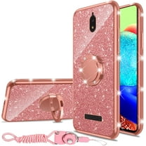 nancheng for BLU View 2 Phone Case (B130DL) Cute Girls Women Luxury Glitter Soft Silicone Cover with Ring Kickstand Bumper Shockproof Protective Case - Rose Gold