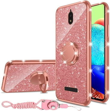 nancheng for BLU View 2 Phone Case (B130DL) Cute Girls Women Luxury Glitter Soft Silicone Cover with Ring Kickstand Bumper Shockproof Protective Case - Rose Gold