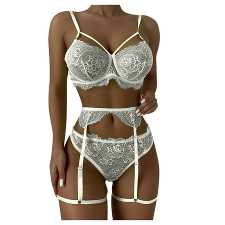 JDEFEG Bra Set Boxers Men Ball Ring Sleepwear Pajamas Garter Underwear Steel Lace Lingerie Fashion Sunshine Yoga Underwear Women Push Up Bras for Women Polyester White M