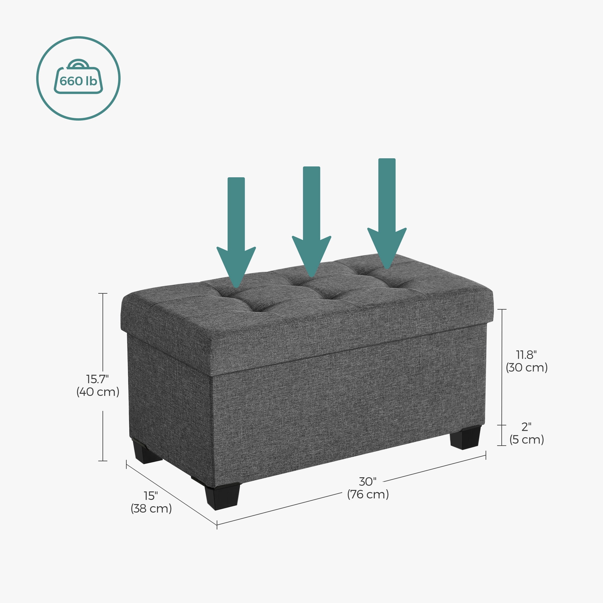 SONGMICS 30" Storage Ottoman Bench FoldingOttoman with Storage Foldable Foot Rest with Legs Load up to 660 lb for Living Room Bedroom Dark Gray