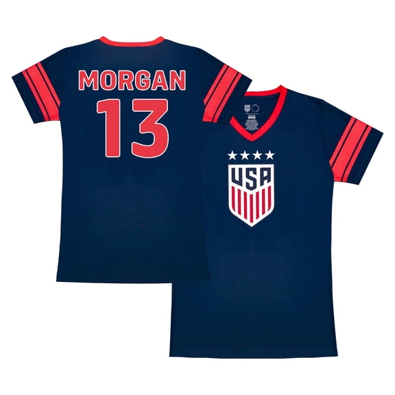 Icon Sports Official Licensed U.S. Soccer 4 Star USWNT Players Girl's Game Day Shirts Football Tee Top | Morgan, Football, Navy, Medium