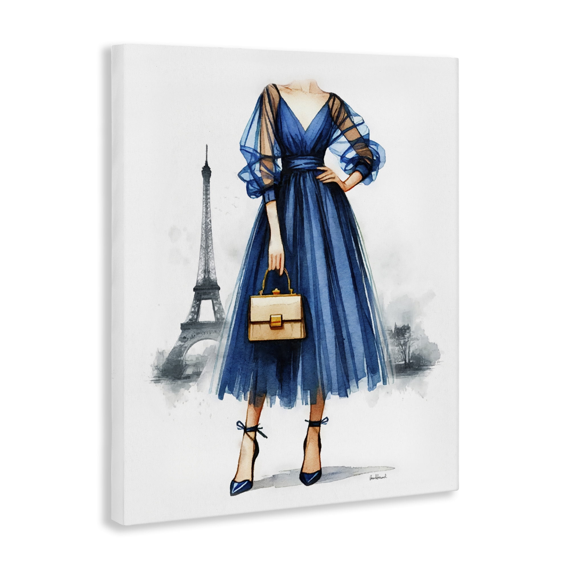 Stupell Industries Eiffel Town & Fashion Fashion Painting Wrapped Canvas Art Print Wall Art, 16 x 20