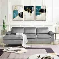 Hommoo Velvet L-Shaped Sectional Sofa with Chaise, Modern Living Room Sofa Set, Gray