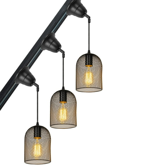 KAYYELAMP 3-Pack Black Hollow Iron Lampshade H Type Track Light 3.2 Ft Adjusted Cord E12 Base Vintage Track Lamp for Inclined Position Roof Room(No Bulb, Track)