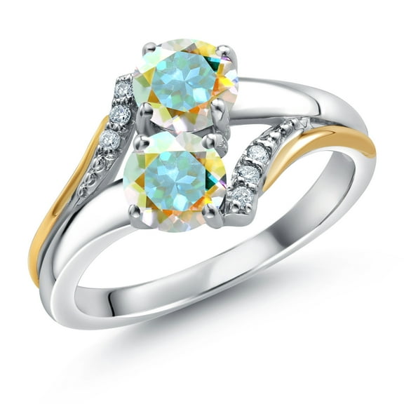 Gem Stone King 10K Yellow Gold and 925 Silver Mercury Mist Mystic Topaz and White Lab Grown Diamond Accent Engagement Ring for Women (1.13 Cttw, Gemstone November Birthstone, Round 5MM, Size 6)