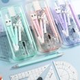 thumbnail image 6 of 9PCS/Set Plastic Multi-Function Set Square Transparent Eraser Mechanical Pencil Ruler Set Pencil Compass Kit Measuring Ruler Protractor PINK, 6 of 8
