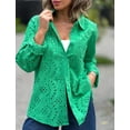 thumbnail image 3 of Chouyatou Women's Crochet Eyelet Button Down Rolled Up Long Sleeve Boho Shirt Blouse Tops, 3 of 4
