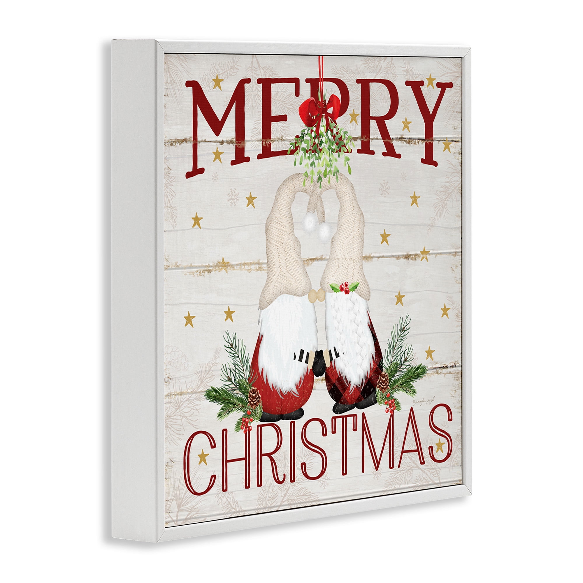 Stupell Industries Holiday Gnomes Under Mistletoe Holiday Painting White Framed Art Print Wall Art, 24 x 24