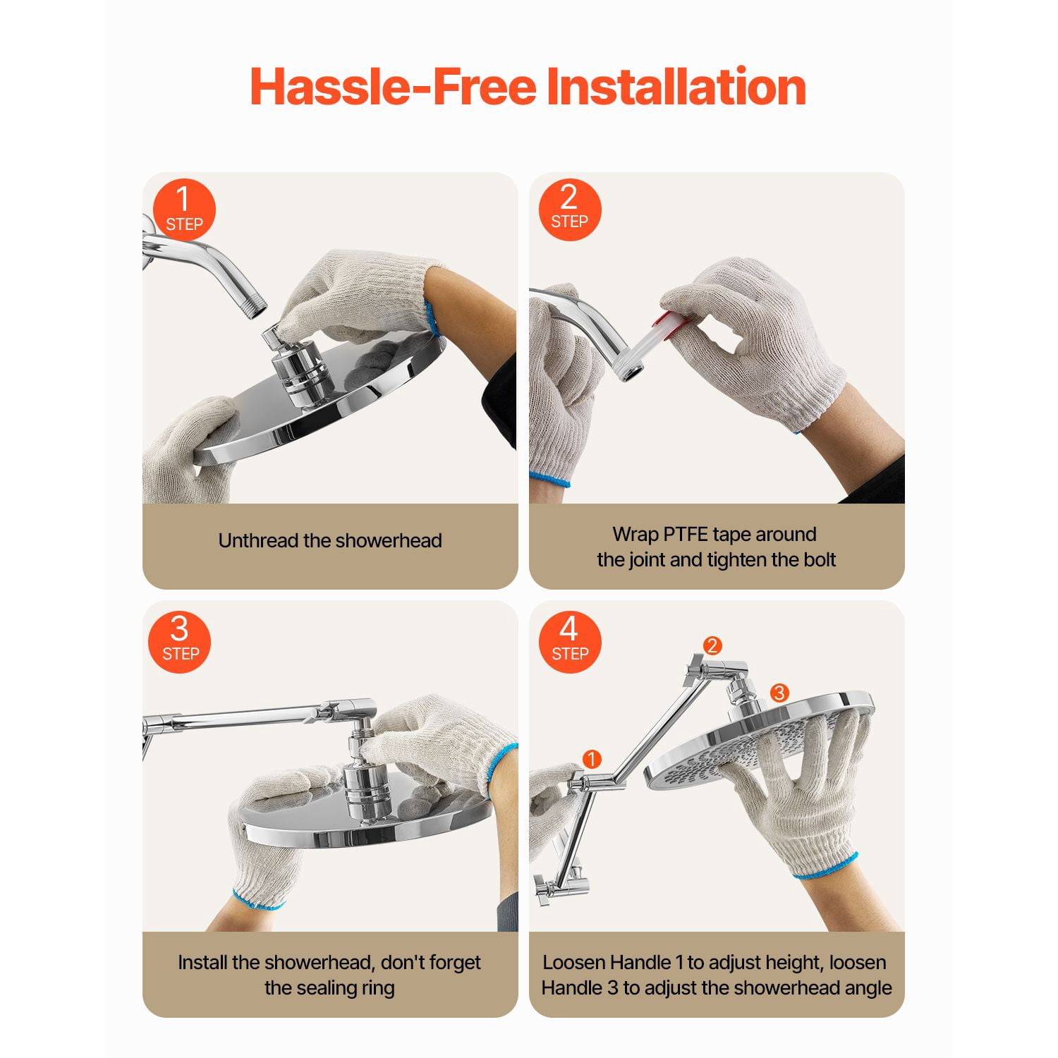 Shower Head Extension Arm with Rotating Nut, Easy Install Adjustable Height Angle, Universal Standard Connection Bathroom Shower Arm Extender