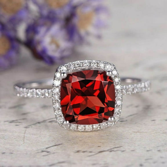 natural garnet ring 925 sterling silver solitaire engagement ring January birthstone red gemstone ring