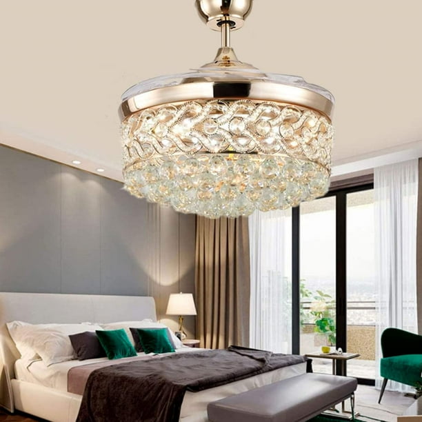 KPIBEST 42" Crystal Chandelier with Fan Remote Ceiling Fan with Lights