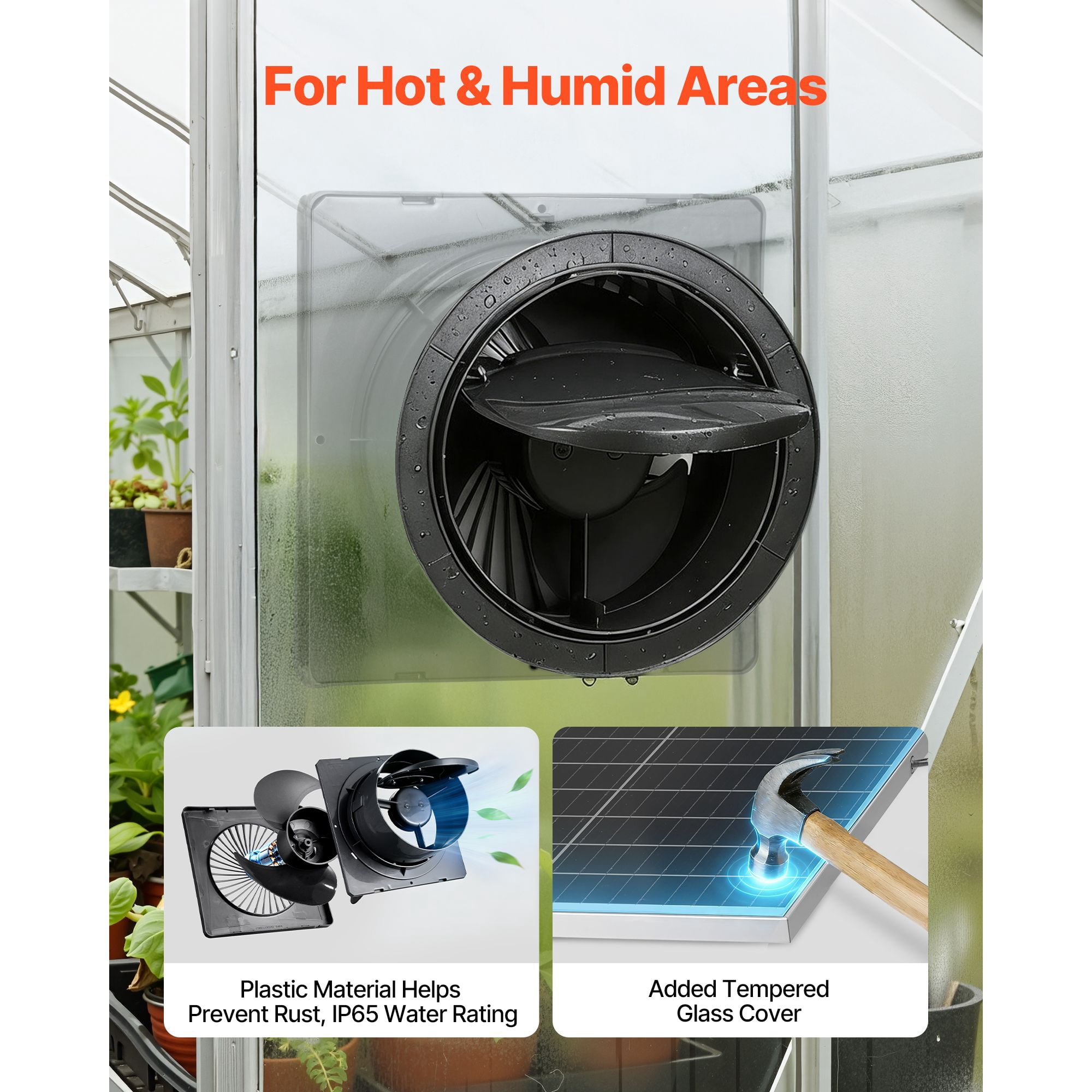 Solar Powered Fan, 25W Solar Panel with 220 CFM Airflow, Adjustable Panel Angle, 2030 RPM High-Speed, Flexible Install, Fast Air Exchange for Greenhouse, Grow Tents, Chicken Coops, Shelters