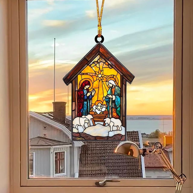 Xihbxyly Atrapasol de Belén, Diseño de Vitral Artesanal, Colores Vibrantes para Ventana, Decoración Navideña, Ideal para Regalo de Navidad, Sala de Estar o Dormitorio, Material Acrílico, Juego de 1 P