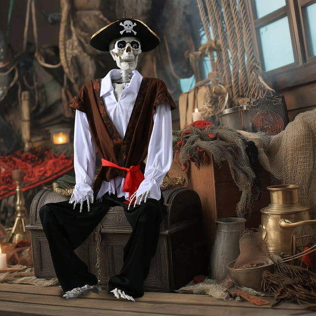 Yescom 5.4Ft Halloween Pirate Captain Skeleton Life Size Human Bone Movable Joints Outdoor Decor 2025