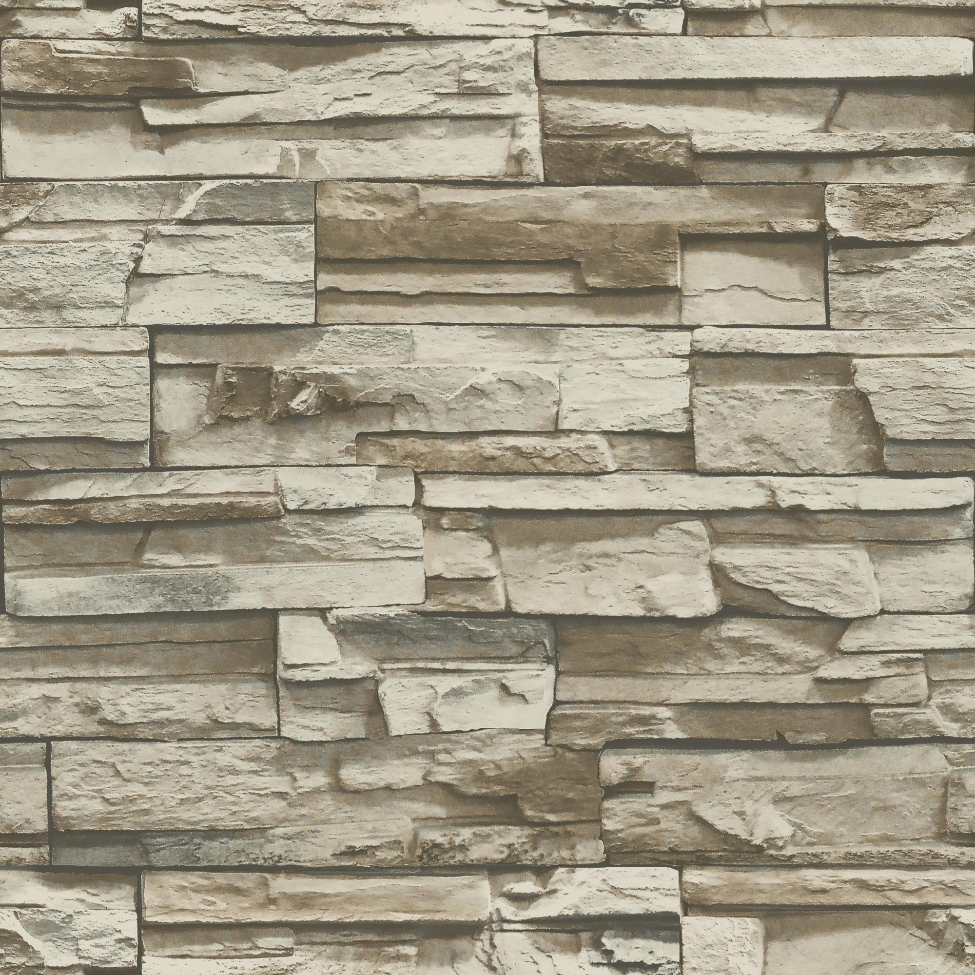 Weathered Gray Brown Rustic Farmhouse Tumbled 3D Stone Peel and Stick Wallpaper 
