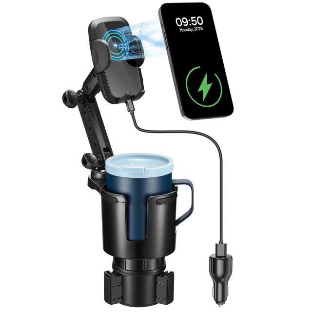 This Hill Chargeur Sans Fil 3-en-1 pour Voiture, Support de Téléphone avec Base Réglable et Rotation 360 Compatible avec Tous les Téléphone Intelligent (avec Adaptateur Voiture)