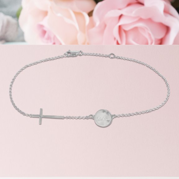 Personalized Engraved Graceful Disc Cross Station Anklet