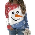 thumbnail image 1 of Hauts pour Femmes Automne Noël Snowman Imprimé Style Ample Col Rond T-shirt à Manches Longues Chandail Décontracté, 1 of 8