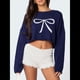 thumbnail image 5 of Suéteres de Larga de Otoño para Mujer, Modernos, con Cuello Redondo, Informales, Bonitos, de Punto Grueso. Azul Marino M, 5 of 10