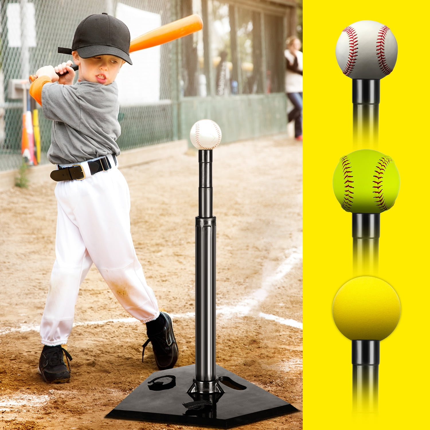 FITPLAY Rubber Baseball Batting Tee, Height Adjustable Portable Baseball Tee for All Ages