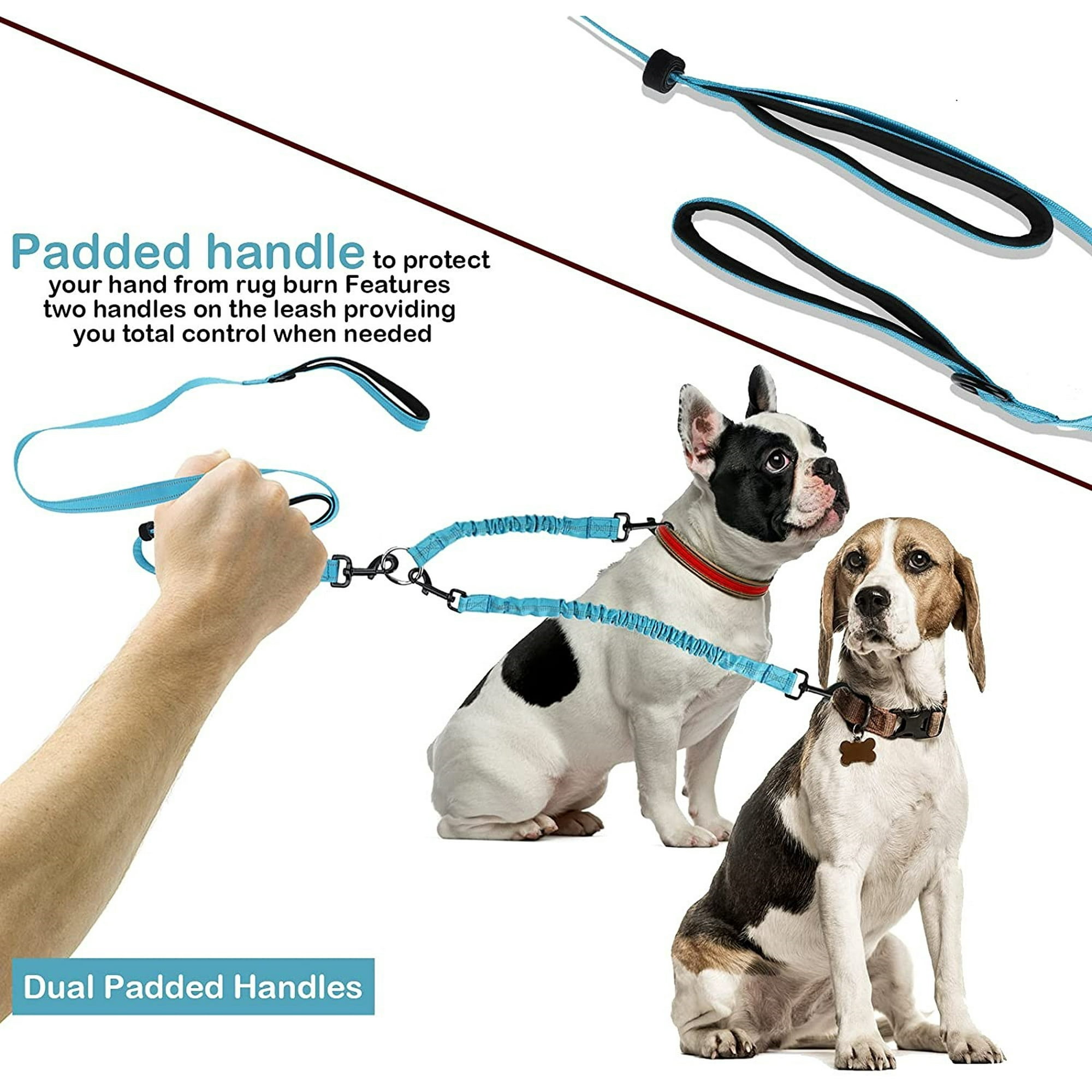 Yundap Double Dog Leash No Tangle 360 Swivel Rotation Reflective Double Lead Adjustable Length Dual Two Dog Lead Splitter Comfortable Shock Absorbi