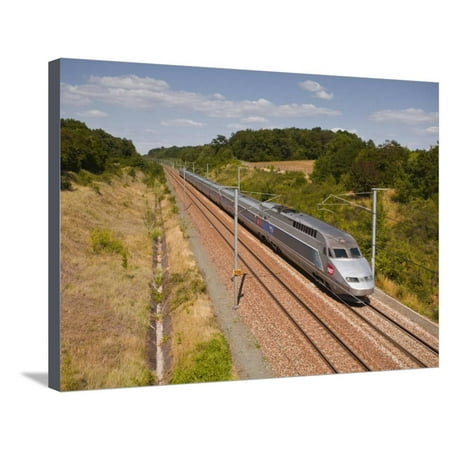 A Tgv Train Speeds Through the French Countryside Near to Tours, Indre-Et-Loire, Centre, France, Eu Stretched Canvas Print Wall Art By Julian