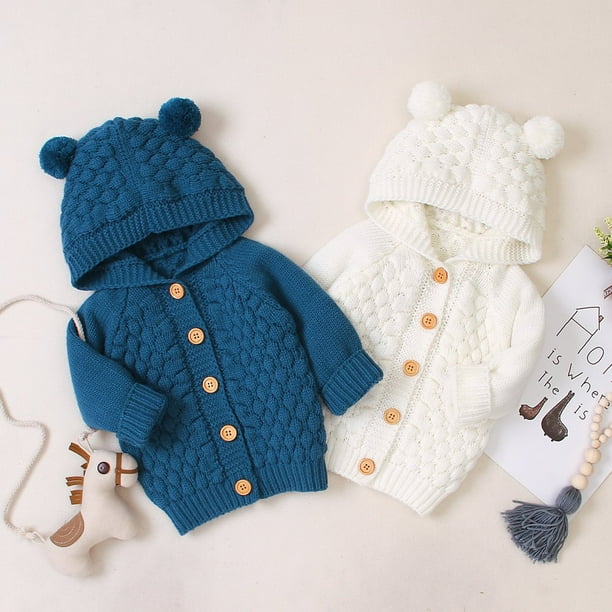 Newborn Baby Girls Boys Knit Cardigan Ear Hooded Sweater Infant Button Down Outwear Blue 0 6 Months Walmart