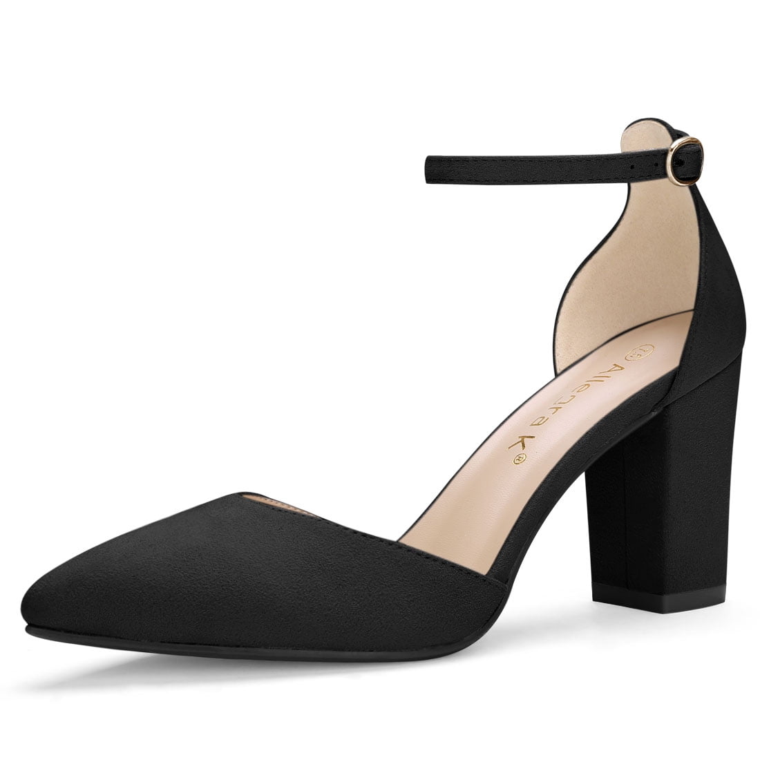 black pointed toe chunky heels