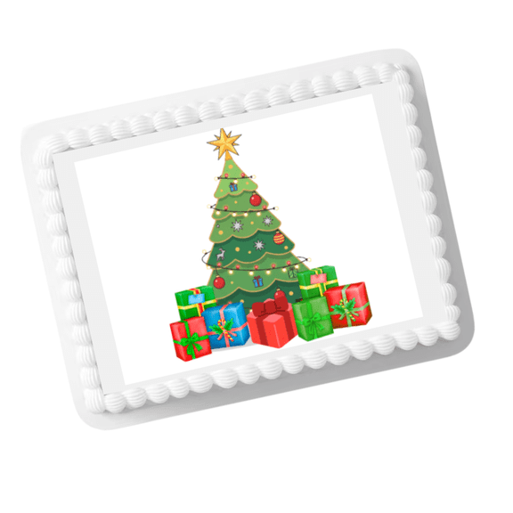 Christmas Tree & Presents Edible Cake Topper | 8x10 Frosting Sheet