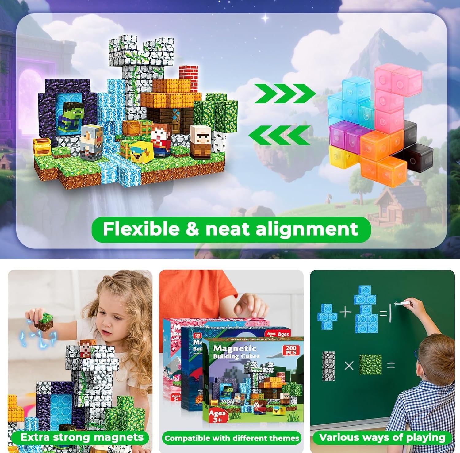 Annexfun 200 PCS Magnetic Blocks - Magnetic Building Blocks Cubes Adventurer, Magnet Toys for Kids Age 3+, Toy Building Set for Kids, Birthday Gifts for Boys Girls Age 4-8, 8-12