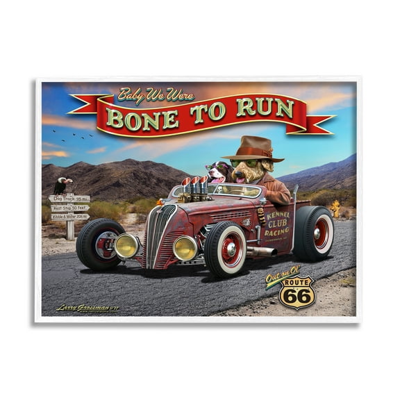 Stupell Industries Bone to Run Dogs Transportation Painting White Framed Art Print Wall Art, 14 x 11
