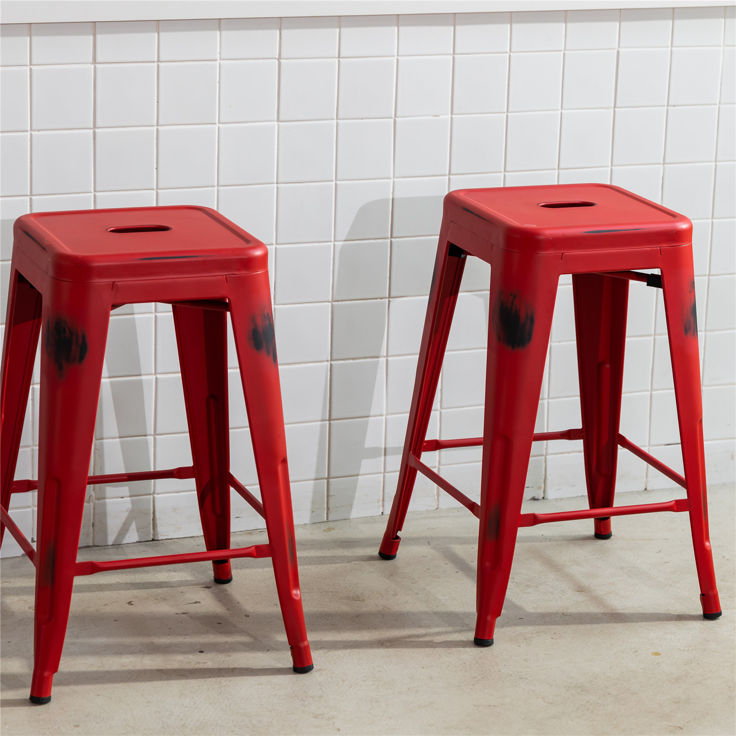 Homy Casa 24" Metal Counter Stools Set of 2 Backless Stackable Barstool