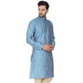 thumbnail image 3 of SKAVIJ Men's Indian Art Silk Top Casual Long Shirt Regular Fit Outfit (Medium, Turquoise), 3 of 6