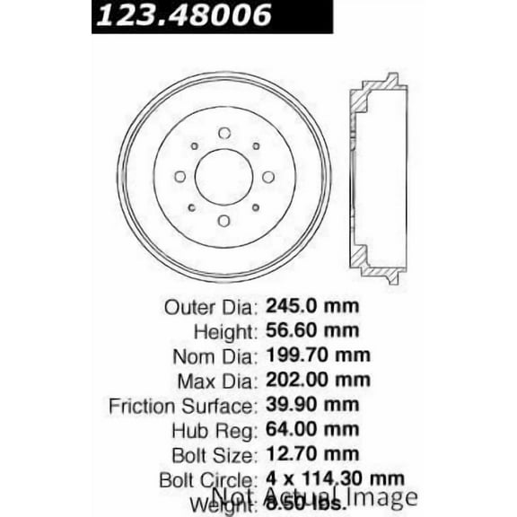 Centric Parts Brake Drum P/N:123.48006 Fits select: 1992-1997 GEO METRO, 1998-2001 CHEVROLET METRO