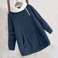 thumbnail image 5 of Women's Sherpa Fleece Tunic Tops with Pocket Fuzzy Warm Winter 1/4 Zip Pullover Loose Colorblock Sweater Pajamas (M, Navy), 5 of 7