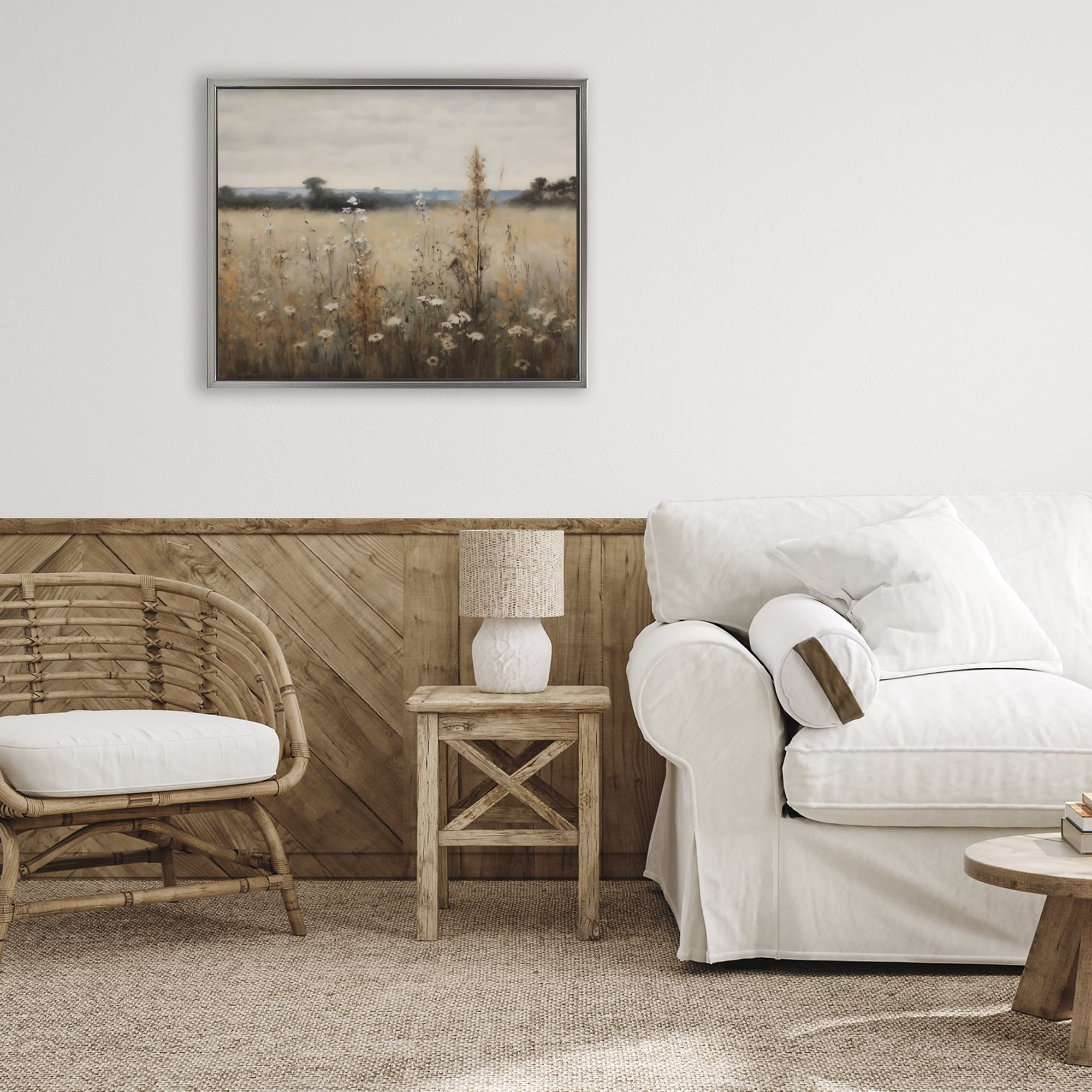 Stupell Industries Country Wildflowers in Misty Meadow Gray Framed Floater Canvas Wall Art, design by Creative Studio
