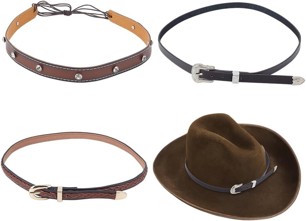 10 Pc Leather Hatband Set - Cowboy Western Fedora Hats Western Hat Band Brown Leather with 10 Oval Scalloped  main image 3